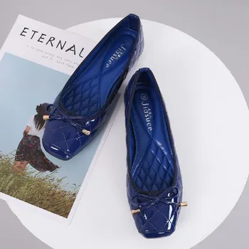 Ежедневни Дамски обувки на Кралския син цвят, по-големи Размери 40, Мека Дамски Обувки на равна подметка, без Закопчалка, Лоферы с Пеперуда и Възел За Танци