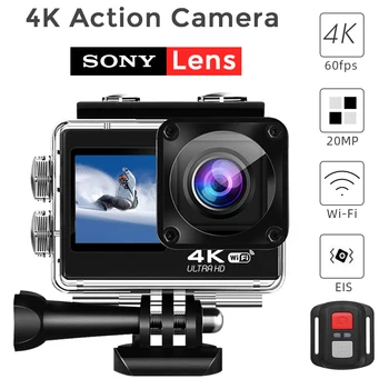 Екшън-камера за 4K 60 кадъра в секунда 20MP 2,0 LCD EIS С Двоен Екран WiFi, Уеб камера Водоустойчива Каска Спортен Видео Pro Камера Sony Обектив