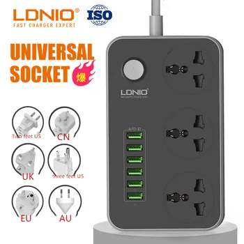 ЕС/САЩ LDNIO захранване 2 М Кабел Универсални Розетки 6 USB 3 Гнезда на Стандартната Вилица Електрически Удължител Изход Мрежа