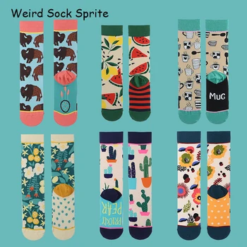 Есенни и зимни чорапи, дамски чорапи завод кактус графити памучни чорапи индивидуалност модни директни модни чорапи