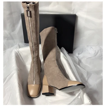 Есенно-зимни модни нови дамски обувки, дамски обувки-гладиатори, фини велурени дамски обувки на висок ток с остър пръсти, големи размери 40
