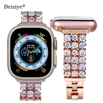 Жена каишка с диаманти за Apple Watch Ultra 49 мм 8 7 45 mm 6 SE 5 41 мм 40/44 мм, Луксозен Взаимозаменяеми Гривна за iWatch Band Series