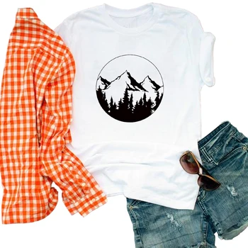 Забавна тениска с принтом Планински дърво, Женски мъжки Графични Тениски, летни Блузи, хипстерская риза с кръгло деколте, лятна риза