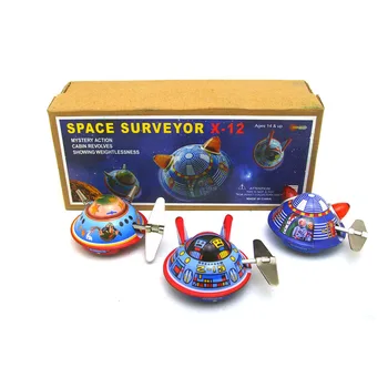 [Забавно] 3 бр./лот, колекция за възрастни, Ретро Завийте играчка, Метална Лидице НЛО, на космически кораб, космически геодезист, астронавт, Завийте играчка, реколта играчка