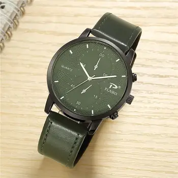 Зелени Бизнес Ръчен Часовник Мъжки Часовник Известната Марка Ръчни Часовници от Изкуствена Кожа Нов Мъжки Кварцови Часовници за Мъже Часовници Hodinky Мъжки