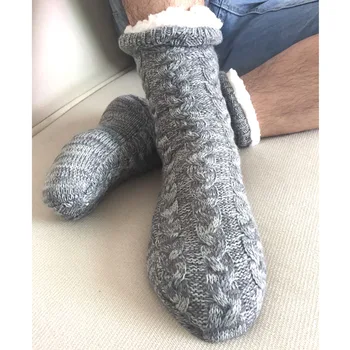 Зимните Памучни Чорапи Плюс Изолирана Удобни мъжки Чорапи В Ивица До средата на прасците, Топли Чорапи За Сън, Коледен Подарък, Домашни Чорапи За Килими