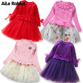 Зимно модно рокля-пуловер за момичета от 3 до 7 години, бебешка Рокля с геометричен Модел рокля-пакетче с дълъг Ръкав, Трико