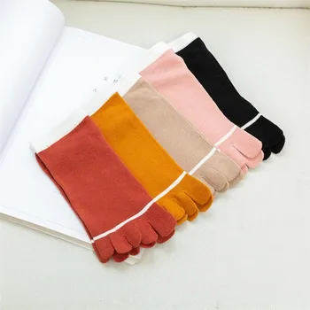 Кавайные дамски къси чорапи с 5 пръста, 5 чифта/комплект, Пролет-Лято-Есен, Мода Сладък женски шарени памучни чорапи до глезена