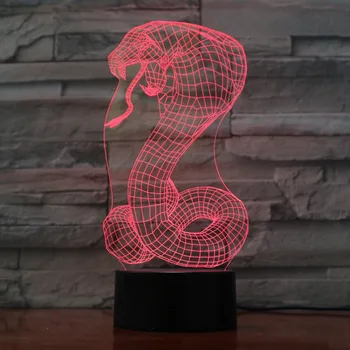 Карикатура Змия лека нощ 3D USB Сензорен Прекъсвач Акрилни 7 Цвята Наклон Атмосфера Лампи, Осветление за Вечерни Декор на Директна Доставка