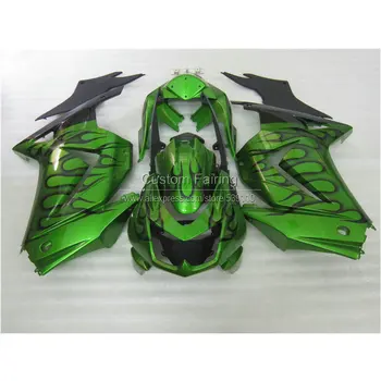 Комплект Обтекателей за леене под налягане на Kawasaki ninja EX250 08 09 10 11 12 13 14 250r 2008-2014 черно пламък в зеления нови обтекатели BL28