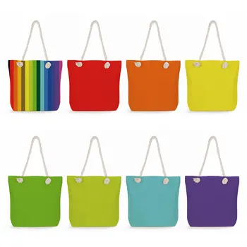 Конфигуриране На Плътен Цвят Печат Дебели Въжени Чанти С Голям Капацитет На Дамска Чанта През Рамо Множество Пазарска Чанта Преносима Пътна Плажна Чанта