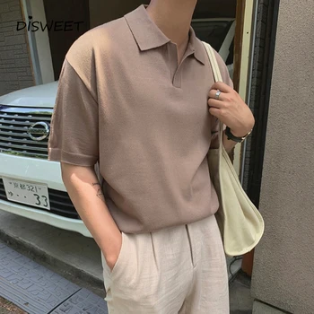 Корейската трикотажная тениска с ревера, Мъжки Модни Обикновена Свободни Летни тениски, Мъжки Ежедневни Панталони Блузи Каки за момчета 2022
