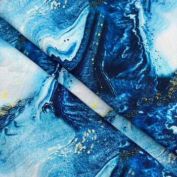 Красива 100% Памучен Плат в Синьо в Долната част на Blue Marble Модел Дигитален Печат за Шиене Материал САМ Домашен Мозайка Обличам Дрехи
