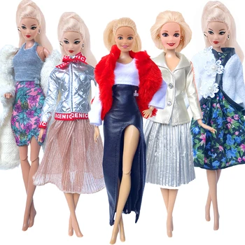 Куклено Рокля Barbiees, Меховое Палто, Кожена Пола, Зимна Топла Нов Модерен Многоцветен Женска Пола За Барби, Аксесоари, Детски Подарък Играчка