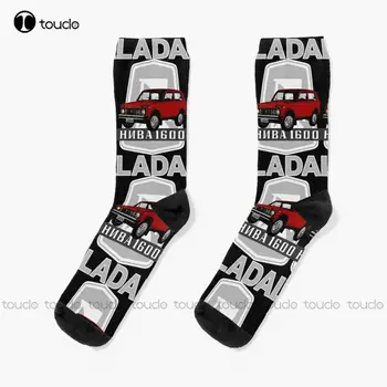 Лада Нива 1600 Лого (Червено, черно) Чорапи Тънки Чорапи Дамски 360 ° Цифров Печат Коледен Подарък Улични Чорапи За Скейтборд Пъстри