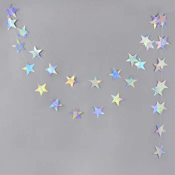 Лазерна Сребърна Хартиена Звезда Венец Банер Честит Рожден Ден Украса За Парти За Момичета И Момчета Детски Душ Сватба Коледа Стенен Декор