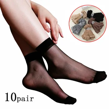 летни секси Дамски чорапи-тънки прозрачни копринени чорапи с кристали за жени, высокоэластичные найлонови къси чорапи, дамски чорапи 10 чифта