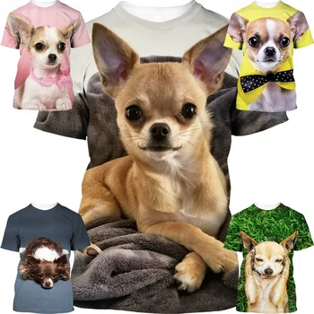 Лятна Мода 3d Мъжки и Женски Животни Куче Чихуахуа Тениска с Къс Ръкав Топ Сладко
