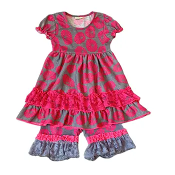 Лятото е сиво, розово-червена рокля с изображение на Лотос за Момичета, Облекло за Бебета и Деца, Меки Рокли с волани и цветен Модел за Децата, Бутик Памучни Дрехи