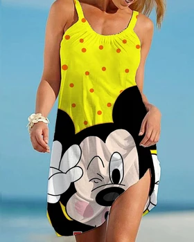Лятото-Секси Плажна рокля Disney, Секси Бански костюм Модел Мини от Карикатура, Женска Плажна Блуза, Кърпа с Миризмата, Мини-Плажна Пола с отворен Гръб