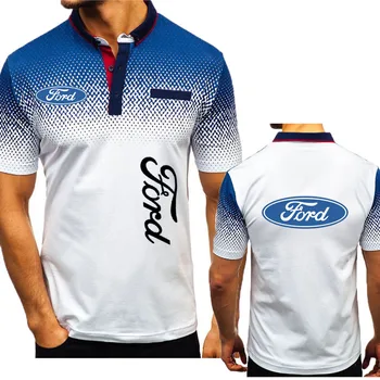 Модерен Ежедневен Мъжки Поло Риза С принтом лого на автомобили Ford, Лятна Бизнес мъжки дрехи от чист памук с къс ръкав