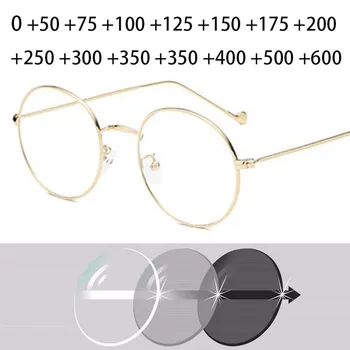 Модни Метални Очила За Четене В Кръгла Рамка, Мъжки И Женски Малки Оптични Очила Унисекс +50 +75 +100 +150 +200 +250 До +600
