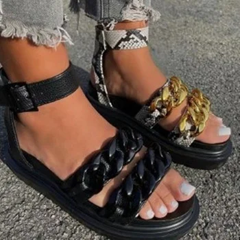 Модни нови летни дамски сандали 2022 г.; дамски обувки с отворени пръсти на дебелото неплъзгащи подметки; ежедневни дамски обувки на равна подметка; Големи размери 36-43