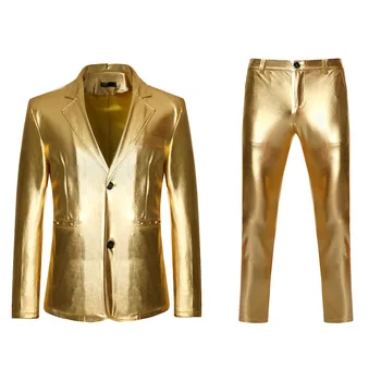 Мъжки блестящи Златни костюми от 2 теми (сако + Панталон Terno Masculino Модни DJ Парти Клуб Рокля Смокинг Костюм Мъжки Сценична Облекло на Певицата