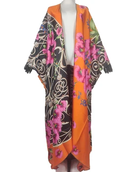 Мюсюлманските традиционни модни кувейт блогъри Препоръчват Копринени Кимона С Цветен Модел На африканския стил С отворена предна Част, Плажни Жилетки