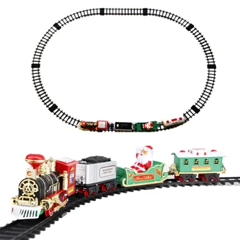 -Набор от играчки влакове със светлина и звуци, комплект коледни влакове, железопътните линии кръгла форма за инсталиране на батерията около коледната елха