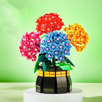 Направи си САМ Букет от Цветя Строителни Блокове Мини Растение В Саксия Модел Тухлена Комплект за Сглобяване на Играчки за Деца Коледен Подарък 902 Бр.