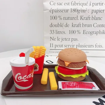 Направи си САМ Имитативната Кухненски Играчка Монтесори Взаимодействието на Родители и Деца, Играчки За детска градина Детски Хамбургер, пържени Картофи Пакет от Coca-cola