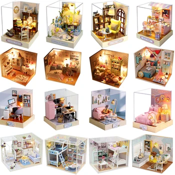 Направи Си Сам Куклена Къща Комплект С Мебели Led Светлини Сам Миниатюрни Сграда Куклена Къща Дървени Играчки Децата На Възрастни Рожден Ден, Подарък За Коледа