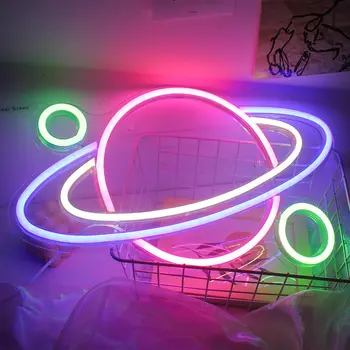 НЛО Вселената Планета Космически Кораб Форма на Неонови Надписи, Светлини Стенно Изкуство Цветни Led нощна светлина Детски Подарък Бар Украса За Дома Партита