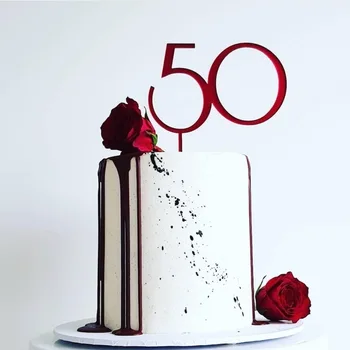 Нов Брой 50 Акрилни Топперы за Тортата за рождения Ден на Огледално Червени Топперы за Печене на Торта за 50-ия Рожден Ден на Декорации за Кексчета