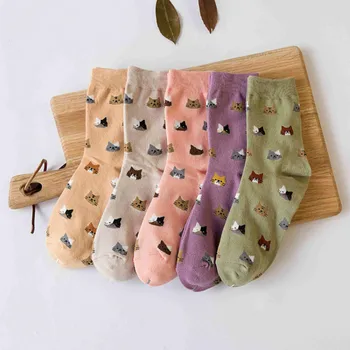 Нов памучни чорапи сладък котка цветни Смешни чорапи всекидневни домашни любимци плодова торта карикатура чорапи за момичета