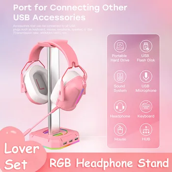 Новата Поставка за Слушалки Sakura Pink RGB, носи етикет за услугата Слушалки, Тенис на Стена, стойка за Слушалки с USB-База за Геймъри, Аксесоари за Игрови КОМПЮТЪР