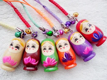 НОВИ 6шт Чисто ръчно изработени сватбени гнездене кукли, дървени руски кукли сладки въжени ключодържатели Бижута навсякъде #4798753
