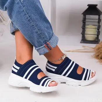 Нови Дамски сандали 2022 г., Дамски обувки на платформа и висок ток, Лятна Дамски обувки на равна подметка, Възли ежедневни дамски сандали без обков с отворени пръсти