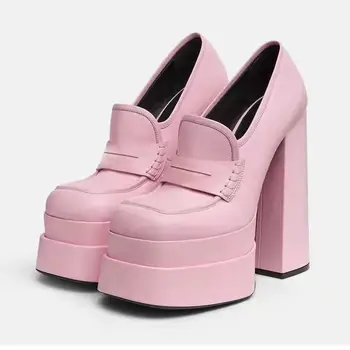 Нови Модни дамски обувки-лодка на високо непромокаемом обувки с квадратни пръсти на платформа дамски Модельная Пикантни обувки за партита; Големи Размери 35-43; Слипоны