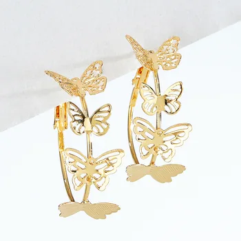 Нови Модни Елегантни Метални Обеци-Халки Златен Цвят С Пеперуди За Жени, Модни Обеци-Халки 2022