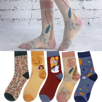 Нови модни маркови чорапи на флорални памучни тенденция чорапи със средна дължина, с дълги ръкави, червени спортни чорапи
