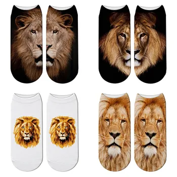 Нови Модни Мъжки И Дамски Къси Чорапи С Шевове под формата на Лицето Лъв, 3D Печат, Сладки Мультяшные Забавни Животни, Унисекс, Щастливи Чорапи дамски чорапи