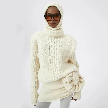 Новост зимата, дамски дебела вълнена вязаная поло, пуловер коледните качество, y2k, модерен свободен пуловер в лениво стил, пуловер