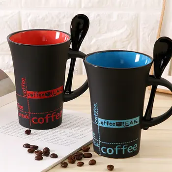 Открийте проста керамични кафеена чаша с лъжица, чаша с дръжка, креативна личност, сладка чаша, чаши за кафе, Посуда за напитки за кухни