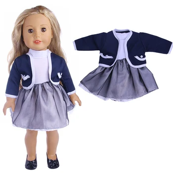 Палто + рокля за 18-инчовата момичета, кукли, роден от дете, празнична облекло и комплект костюми