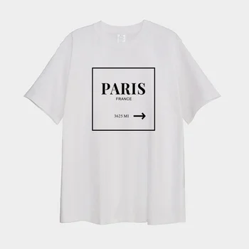 Париж Франция 3625 MI С Писмото принтом, Дамски Памучни тениски 250 г, Плътни Тениски с Къс Ръкав, Свободни Летни Ежедневни Ризи С Кръгло Деколте