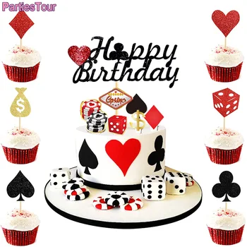 Покер тема Торта Topper торта декор Игрална Карта на Казино в Лас Вегас тема Декор на Тортата Покер, казино, нощен Парти за Рожден Ден декор