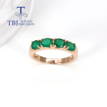 Прост дизайн зелен ахат пръстен от сребро 925 проба натурален овалния 4*5 мм скъпоценен камък изящни бижута за жени