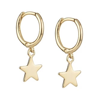 проста звезда висящи обеци, Златен цвят коледен подарък минимален сладък звезден дизайн приказно висящи обици за момичета